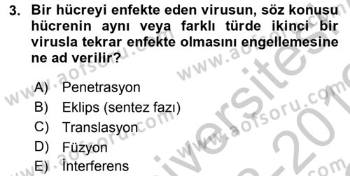 Viroloji Dersi 2018 - 2019 Yılı Yaz Okulu Sınav Soruları 3. Soru