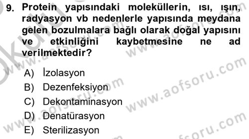 Viroloji Dersi 2018 - 2019 Yılı Yaz Okulu Sınav Soruları 9. Soru