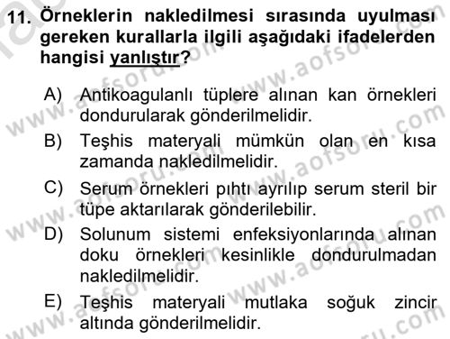 Viroloji Dersi 2019 - 2020 Yılı (Final) Dönem Sonu Sınav Soruları 11. Soru