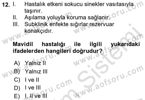 Viroloji Dersi 2019 - 2020 Yılı (Final) Dönem Sonu Sınav Soruları 12. Soru