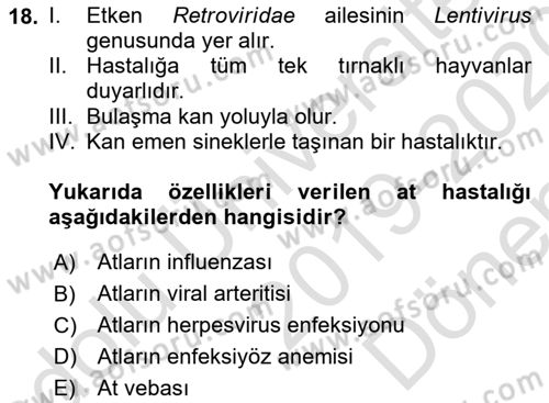Viroloji Dersi 2019 - 2020 Yılı (Final) Dönem Sonu Sınav Soruları 18. Soru