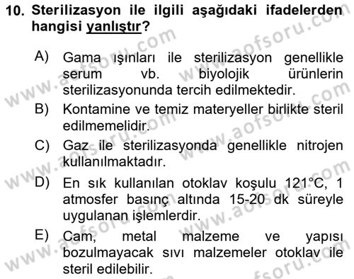 Viroloji Dersi 2020 - 2021 Yılı Yaz Okulu Sınav Soruları 10. Soru