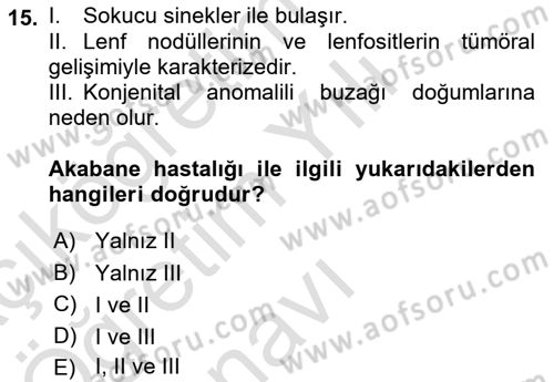 Viroloji Dersi 2020 - 2021 Yılı Yaz Okulu Sınav Soruları 15. Soru