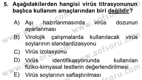 Viroloji Dersi 2020 - 2021 Yılı Yaz Okulu Sınavı 5. Soru