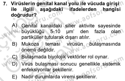 Viroloji Dersi 2020 - 2021 Yılı Yaz Okulu Sınav Soruları 7. Soru