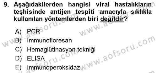 Viroloji Dersi 2020 - 2021 Yılı Yaz Okulu Sınav Soruları 9. Soru