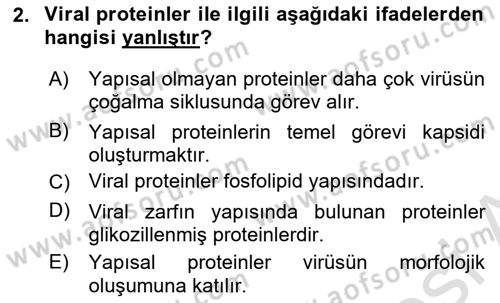 Viroloji Dersi 2021 - 2022 Yılı (Vize) Ara Sınavı 2. Soru