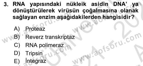 Viroloji Dersi 2021 - 2022 Yılı (Vize) Ara Sınav Soruları 3. Soru