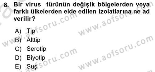 Viroloji Dersi 2021 - 2022 Yılı (Vize) Ara Sınavı 8. Soru