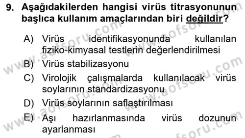 Viroloji Dersi 2021 - 2022 Yılı (Vize) Ara Sınav Soruları 9. Soru