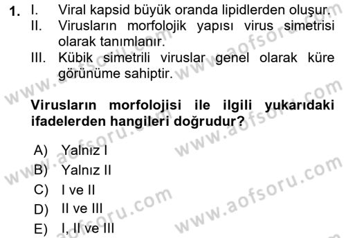 Viroloji Dersi 2021 - 2022 Yılı (Final) Dönem Sonu Sınav Soruları 1. Soru