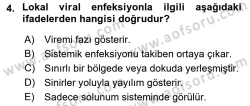 Viroloji Dersi 2021 - 2022 Yılı (Final) Dönem Sonu Sınav Soruları 4. Soru
