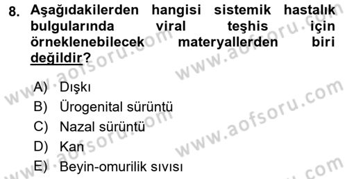 Viroloji Dersi 2021 - 2022 Yılı (Final) Dönem Sonu Sınav Soruları 8. Soru