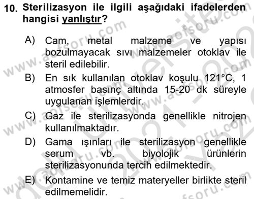 Viroloji Dersi 2021 - 2022 Yılı Yaz Okulu Sınavı 10. Soru