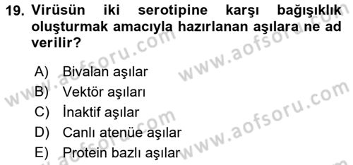 Viroloji Dersi 2021 - 2022 Yılı Yaz Okulu Sınav Soruları 19. Soru