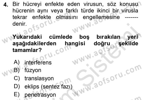 Viroloji Dersi 2021 - 2022 Yılı Yaz Okulu Sınavı 4. Soru