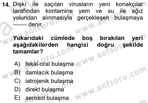 Viroloji Dersi 2022 - 2023 Yılı (Vize) Ara Sınavı 14. Soru