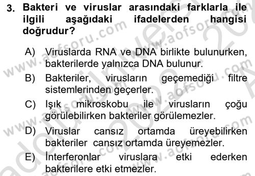 Viroloji Dersi 2022 - 2023 Yılı (Vize) Ara Sınav Soruları 3. Soru