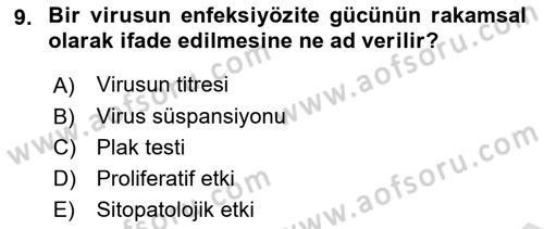 Viroloji Dersi 2022 - 2023 Yılı (Vize) Ara Sınavı 9. Soru