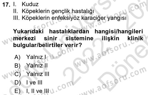 Viroloji Dersi 2022 - 2023 Yılı (Final) Dönem Sonu Sınav Soruları 17. Soru