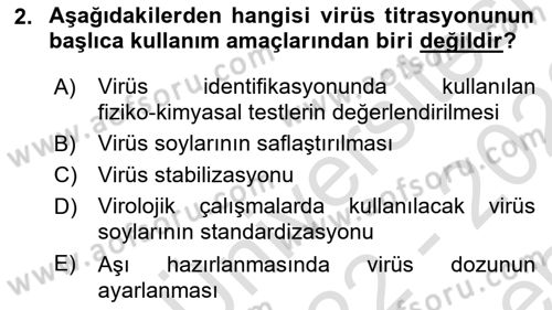 Viroloji Dersi 2022 - 2023 Yılı (Final) Dönem Sonu Sınav Soruları 2. Soru