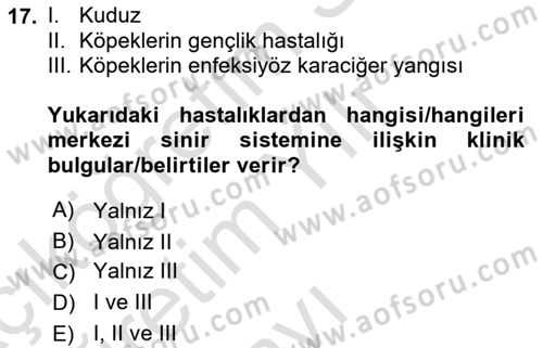 Viroloji Dersi 2022 - 2023 Yılı Yaz Okulu Sınavı 17. Soru