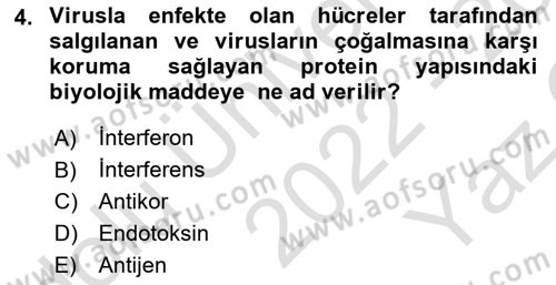 Viroloji Dersi 2022 - 2023 Yılı Yaz Okulu Sınav Soruları 4. Soru
