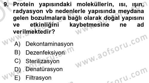 Viroloji Dersi 2022 - 2023 Yılı Yaz Okulu Sınavı 9. Soru