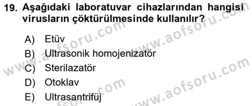 Viroloji Dersi Ara Sınavı Deneme Sınav Soruları 19. Soru