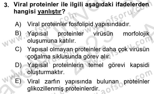 Viroloji Dersi Ara Sınavı Deneme Sınav Soruları 3. Soru
