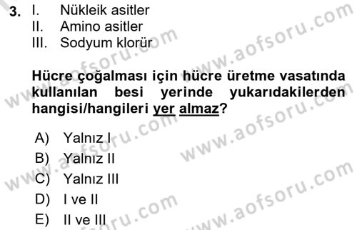 Viroloji Dersi 2023 - 2024 Yılı (Final) Dönem Sonu Sınavı 3. Soru