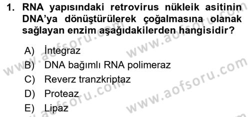 Viroloji Dersi 2023 - 2024 Yılı Yaz Okulu Sınav Soruları 1. Soru