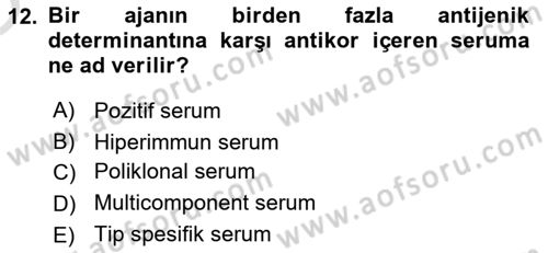 Viroloji Dersi 2023 - 2024 Yılı Yaz Okulu Sınav Soruları 12. Soru