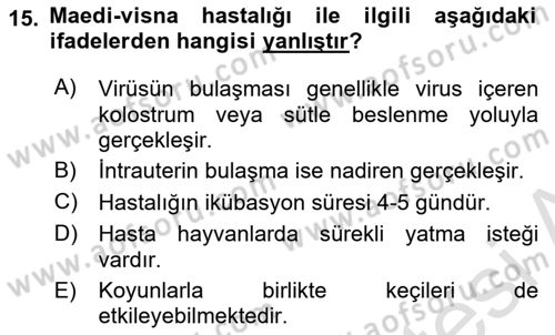 Viroloji Dersi 2023 - 2024 Yılı Yaz Okulu Sınav Soruları 15. Soru
