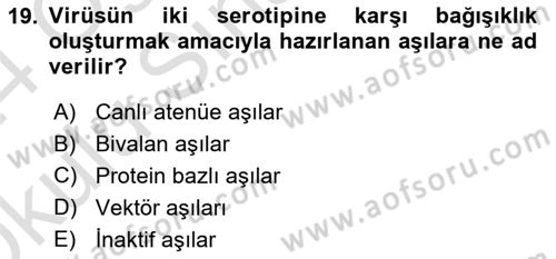 Viroloji Dersi 2023 - 2024 Yılı Yaz Okulu Sınav Soruları 19. Soru