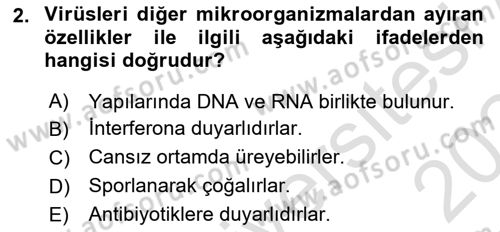 Viroloji Dersi 2023 - 2024 Yılı Yaz Okulu Sınav Soruları 2. Soru