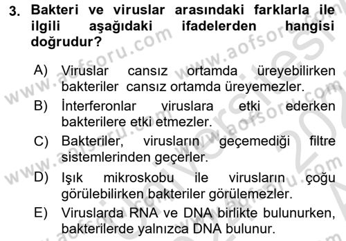 Viroloji Dersi 2024 - 2025 Yılı (Vize) Ara Sınav Soruları 3. Soru