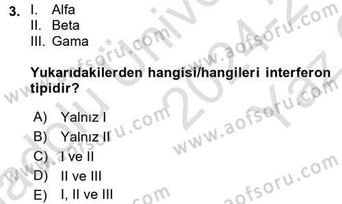 Viroloji Dersi 2024 - 2025 Yılı Yaz Okulu Sınav Soruları 3. Soru