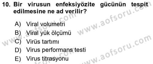Viroloji Dersi 2025 - 2026 Yılı (Vize) Ara Sınav Soruları 10. Soru