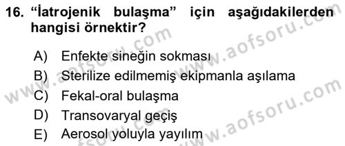 Viroloji Dersi 2025 - 2026 Yılı (Vize) Ara Sınav Soruları 16. Soru