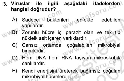 Viroloji Dersi 2025 - 2026 Yılı (Vize) Ara Sınav Soruları 3. Soru