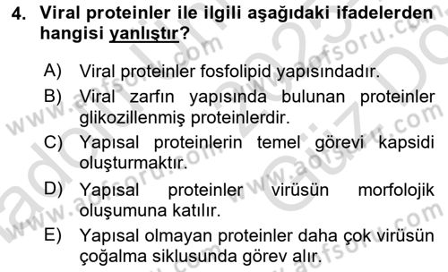 Viroloji Dersi 2025 - 2026 Yılı (Vize) Ara Sınav Soruları 4. Soru