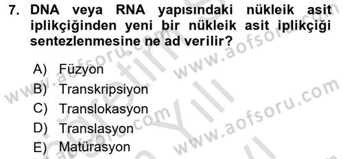 Viroloji Dersi 2025 - 2026 Yılı (Vize) Ara Sınav Soruları 7. Soru