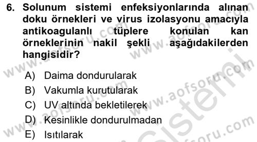 Viroloji Dersi 2025 - 2026 Yılı (Final) Dönem Sonu Sınav Soruları 6. Soru