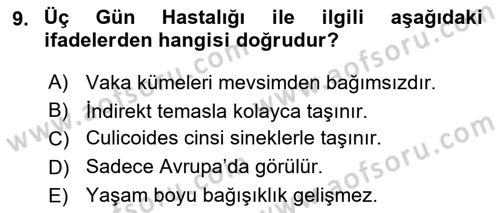 Viroloji Dersi 2025 - 2026 Yılı (Final) Dönem Sonu Sınav Soruları 9. Soru