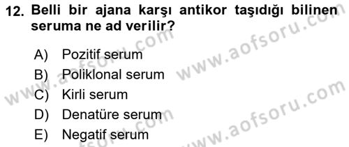 Viroloji Dersi 2025 - 2026 Yılı Yaz Okulu Sınav Soruları 12. Soru