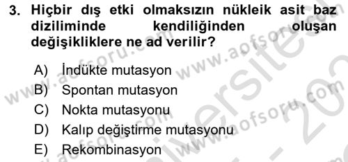 Viroloji Dersi 2025 - 2026 Yılı Yaz Okulu Sınav Soruları 3. Soru