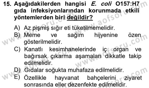 Gıda Güvenliğinin Temel Prensipleri Dersi 2012 - 2013 Yılı (Vize) Ara Sınav Soruları 15. Soru