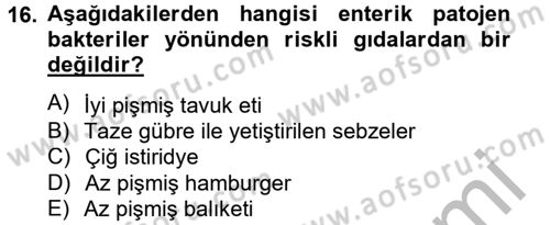 Gıda Güvenliğinin Temel Prensipleri Dersi 2012 - 2013 Yılı (Vize) Ara Sınav Soruları 16. Soru