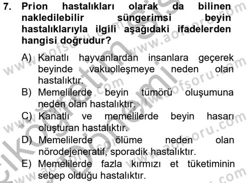 Gıda Güvenliğinin Temel Prensipleri Dersi 2012 - 2013 Yılı (Vize) Ara Sınav Soruları 7. Soru